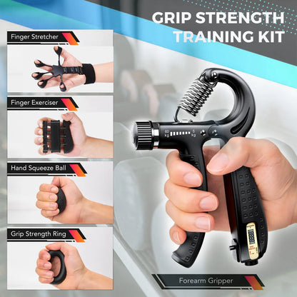 5-In-1 Complete Grip Strength Trainer Kit, Adjustable 11-132Lbs Hand Grip Strengthener, Finger Exerciser & Wrist Forearm Workout Equipment for Home Gym, Fitness, Rock Climbing, Athlete Training & Injury Recovery
