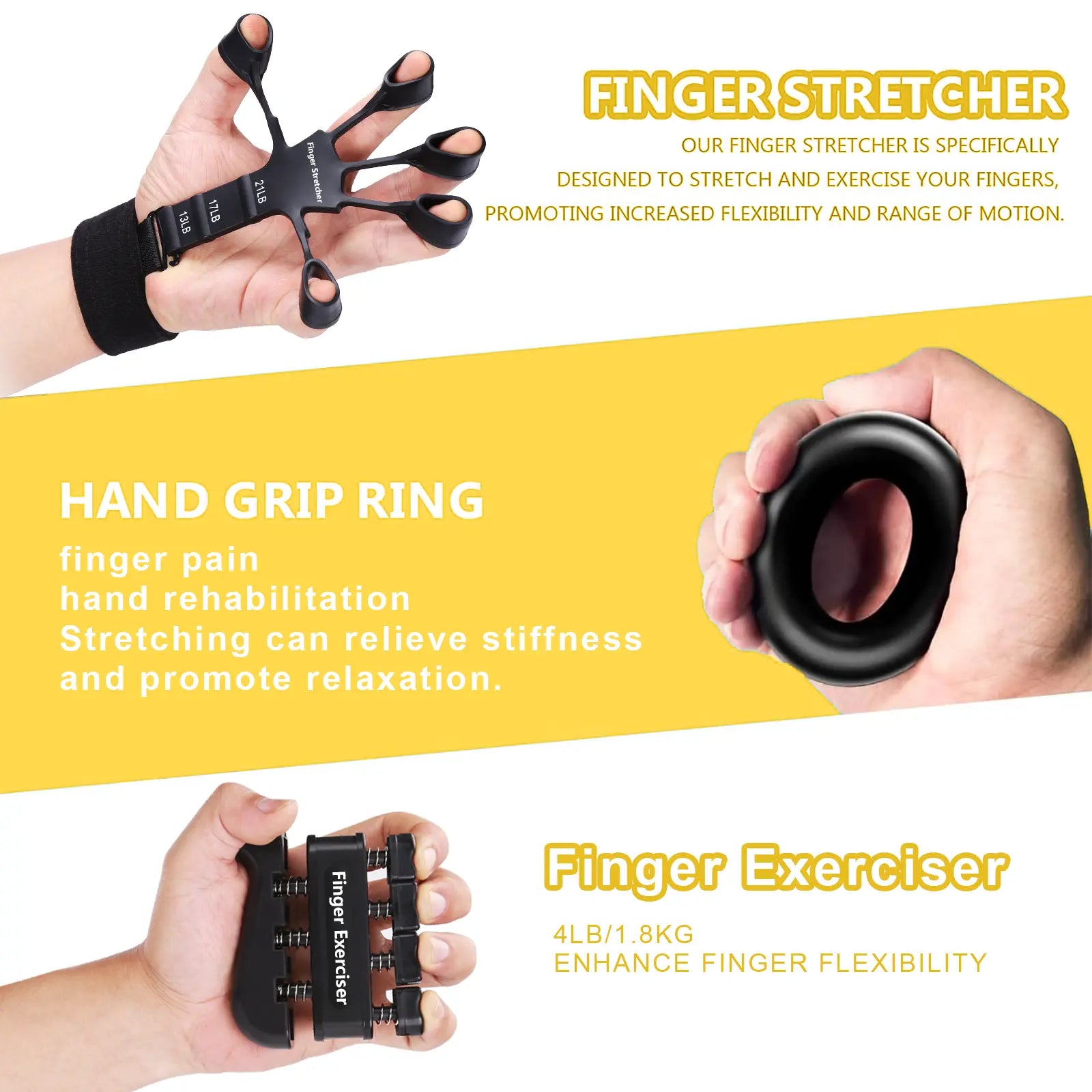 5-In-1 Complete Grip Strength Trainer Kit, Adjustable 11-132Lbs Hand Grip Strengthener, Finger Exerciser & Wrist Forearm Workout Equipment for Home Gym, Fitness, Rock Climbing, Athlete Training & Injury Recovery